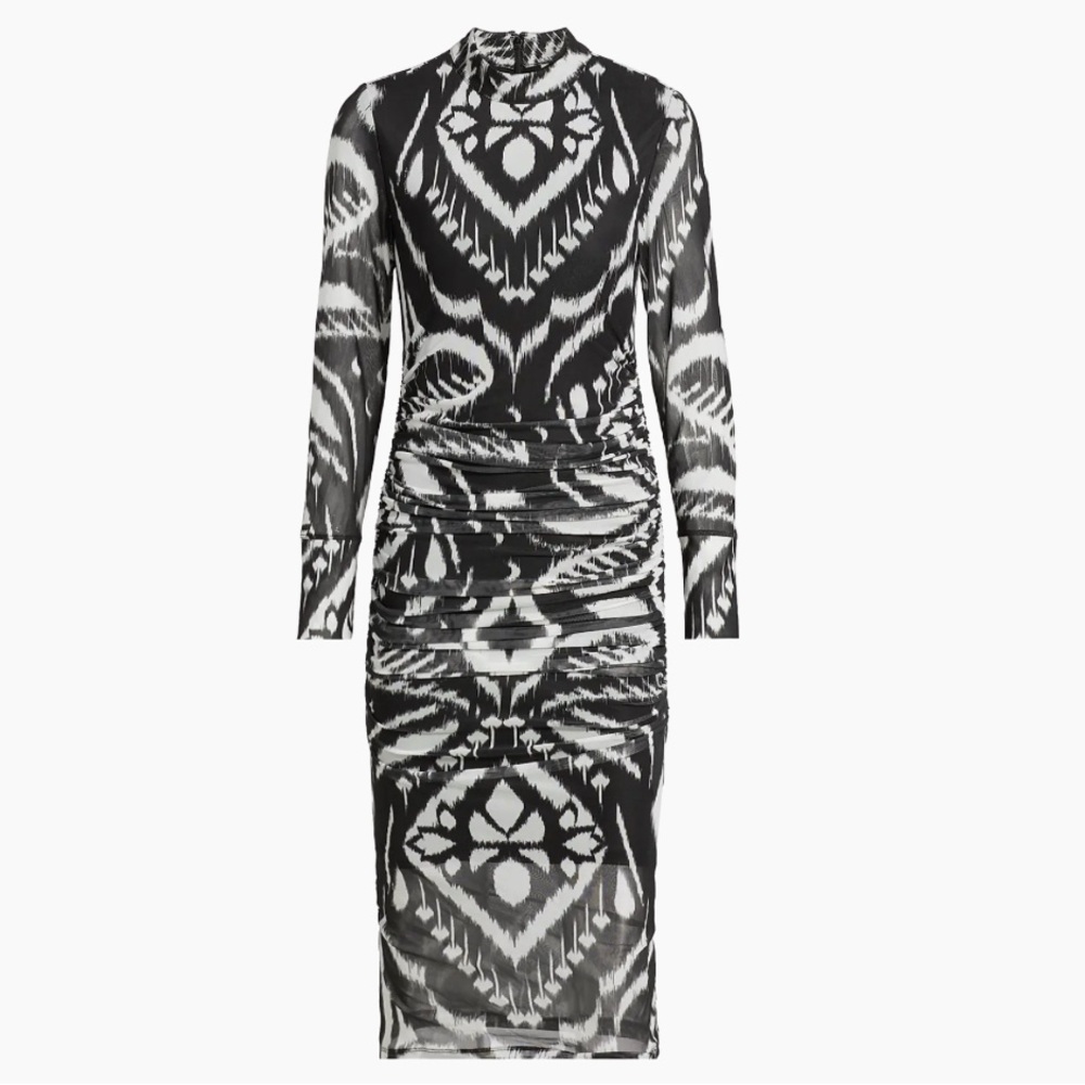 Farm Rio Ikat Ruched Tulle Midi-Dress